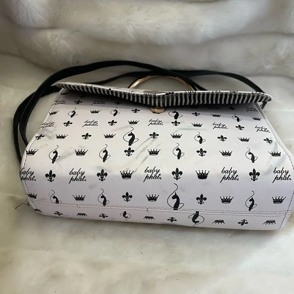 Baby Phat black and white logo satchel/shoulder bag with gold tone accent.
